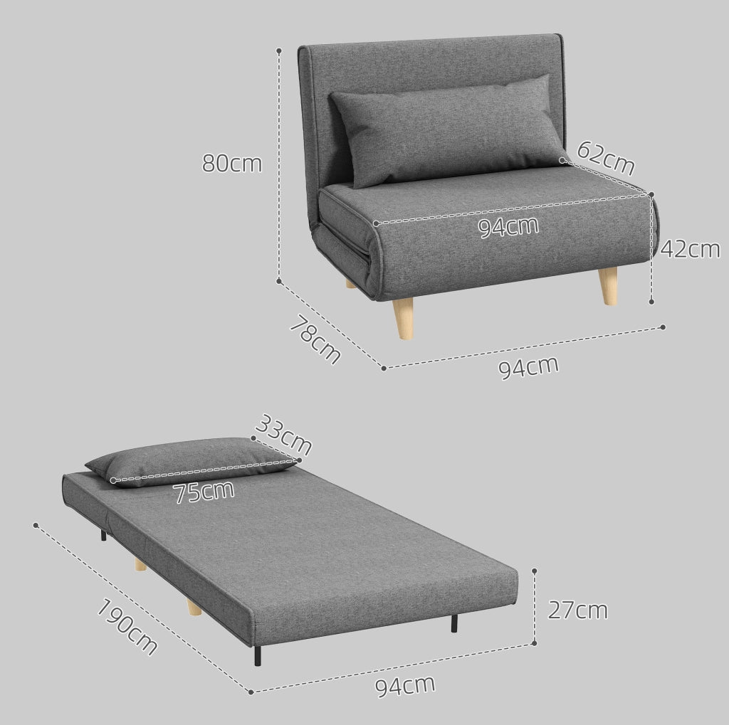Divano letto singolo convertibile grigio