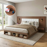 Letto matrimoniale con vano - Zephmum- 180x200cm- Legno noce- USB Type-C luce lettura