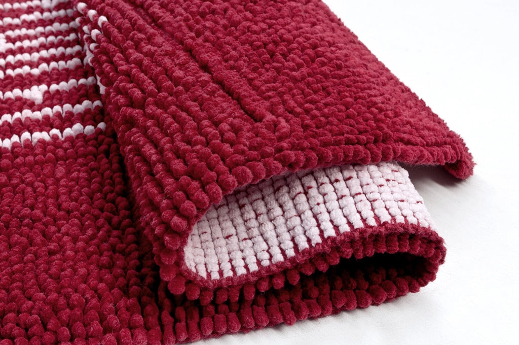 Tappeto Scendiletto Camera Bagno 55x110 cm Shaggy Puro Cotone Assorbente Antiscivolo Bordeaux