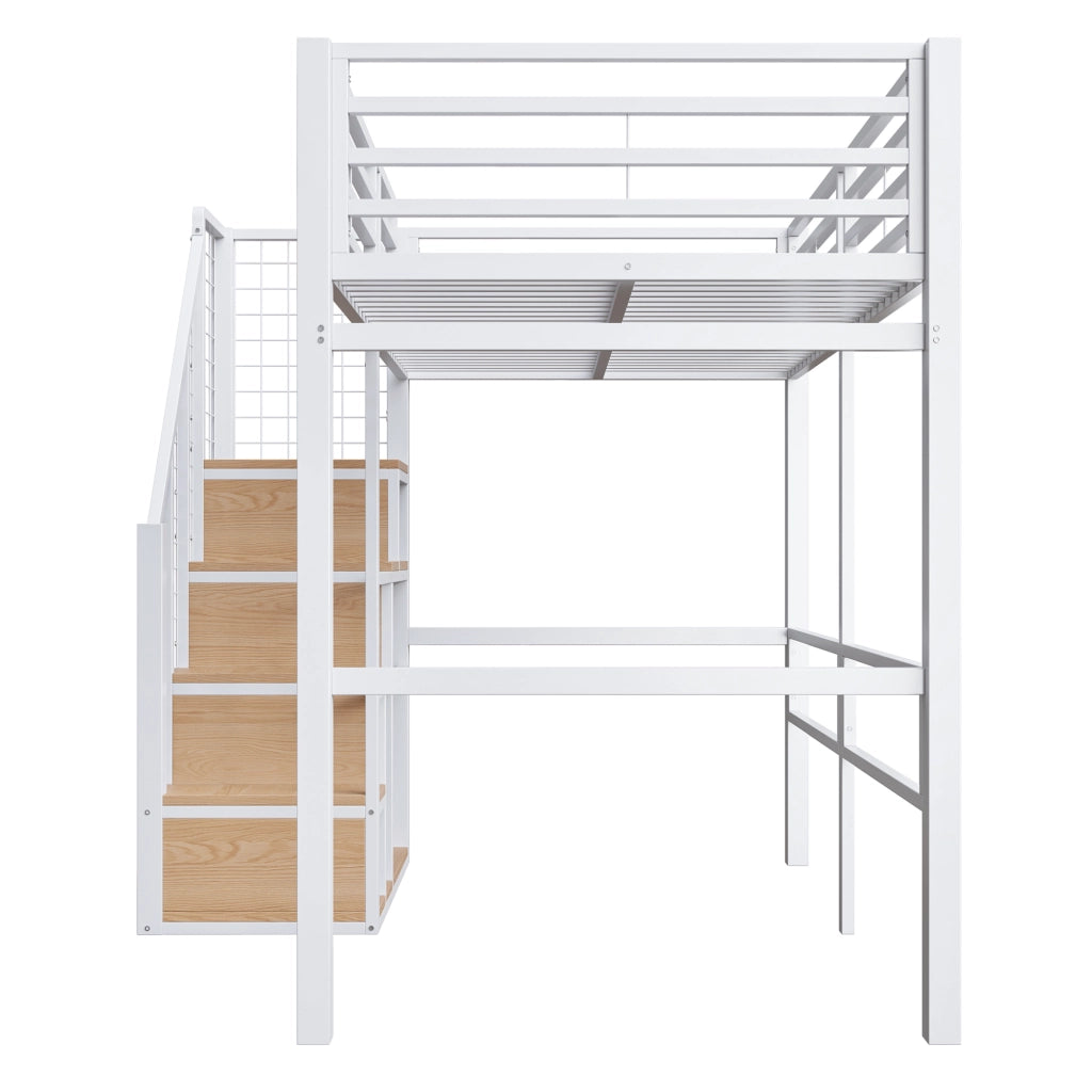 Letto a castello bianco con scala di sicurezza 90x200 cm in metallo