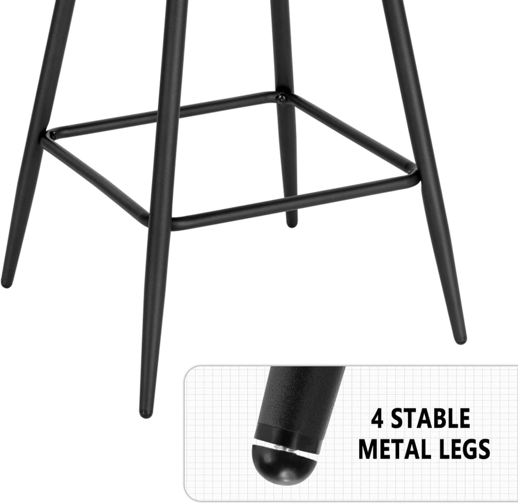 Set di 4 Sgabelli da Bar, Sedie da Cucina, con Schienale & Braccioli, Struttura in Acciaio, Seduta Ampia in Velluto Altezza di 64 cm, Colore Nero BH372sz-4