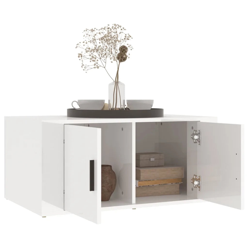 Tavolino da Salotto Bianco Lucido 80x50x36cm Legno Multistrato 816514