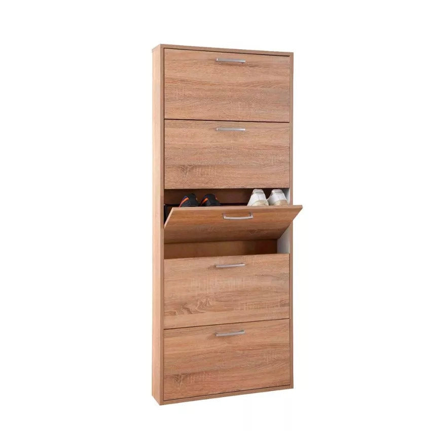 Scarpiera Salvaspazio 5 Ante 15 Paia 65x15x164 cm in Truciolare Nobilitato Rovere Sonoma