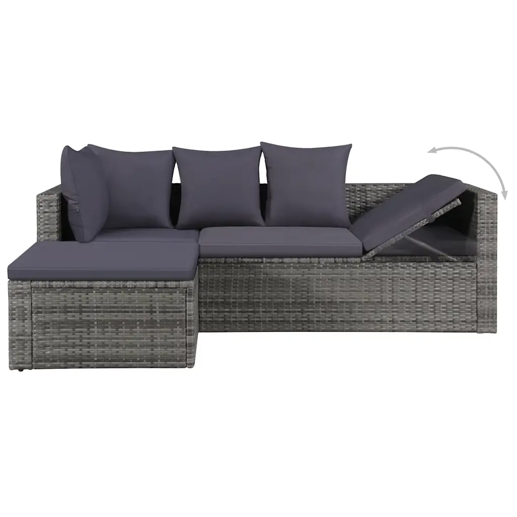 Set Divani da Giardino 4 pz con Cuscini in Polyrattan Grigio 43956
