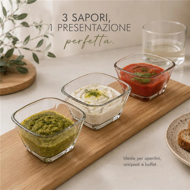SET 3 CIOTOLINE IN VETRO TRASPARENTE DA APERITIVO - 10X6H CM