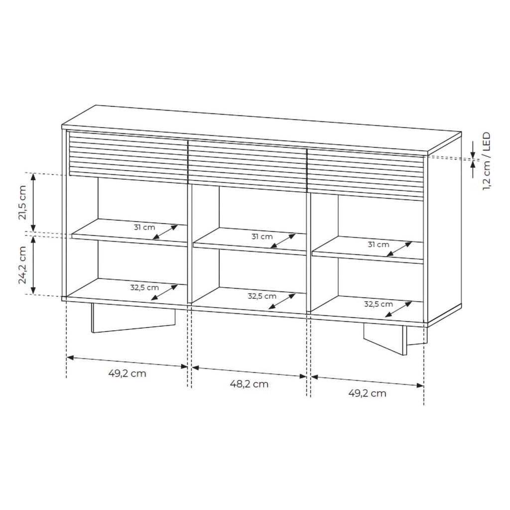 Madia Hatareta, Credenza 3 Cassetti, 154x40x84h cm Marrone Rovere