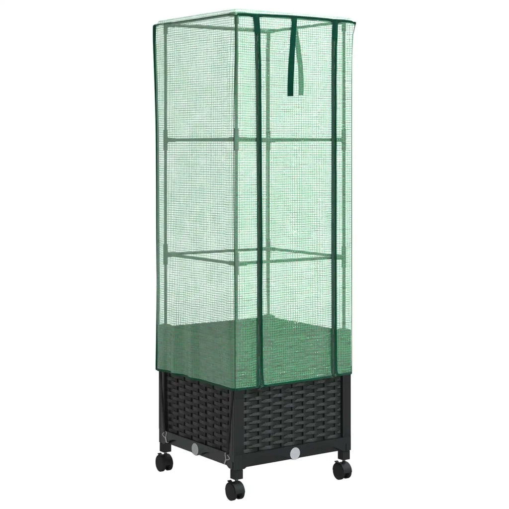 Vaso da Giardino con Copertura per Serra e Ruote Nero PP 3422930