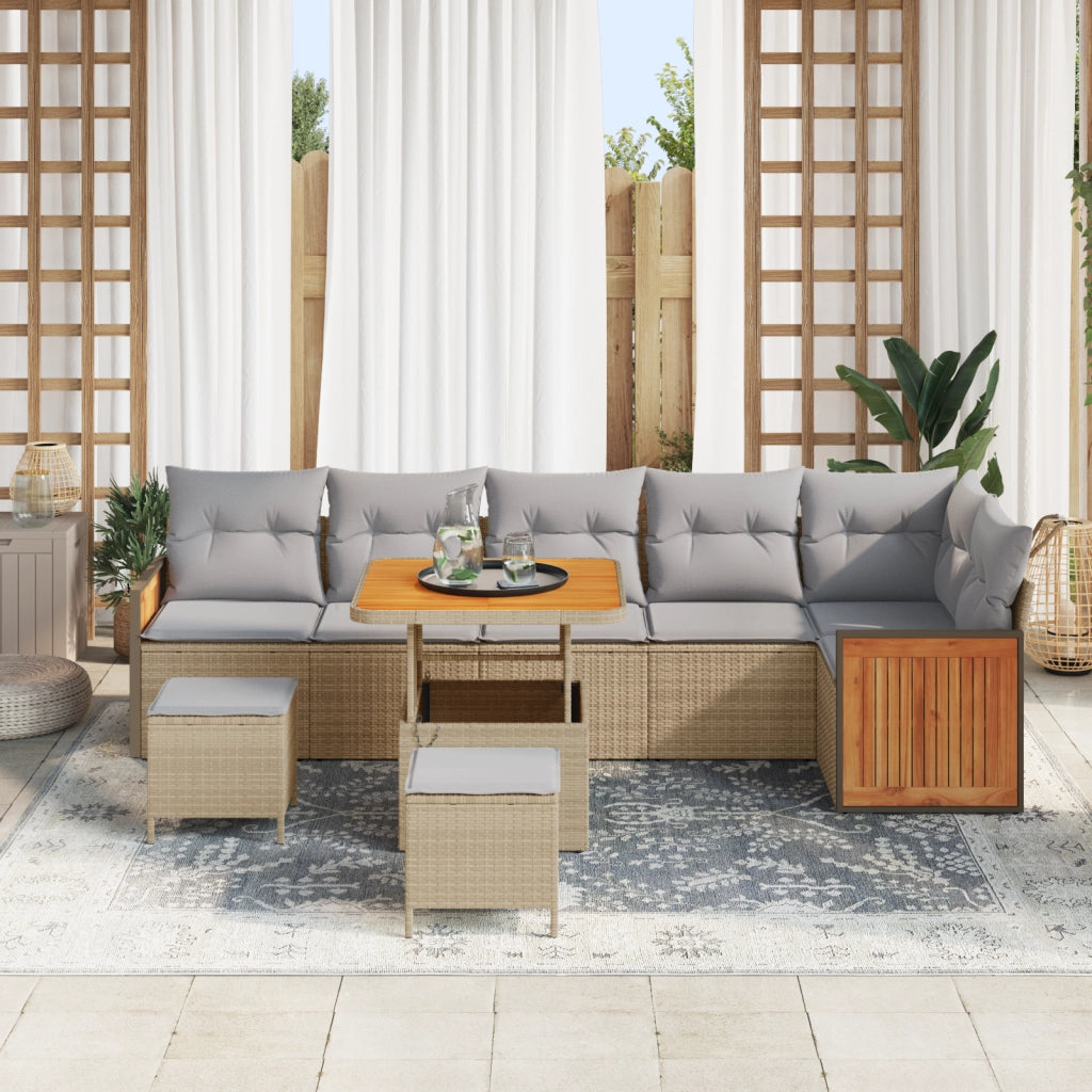 Set divani giardino  9 pezzi con cuscini Beige Rattan Acacia