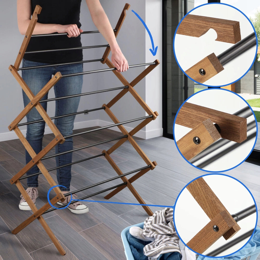 Stendibiancheria da balcone in legno pieghevole verticale KADAX