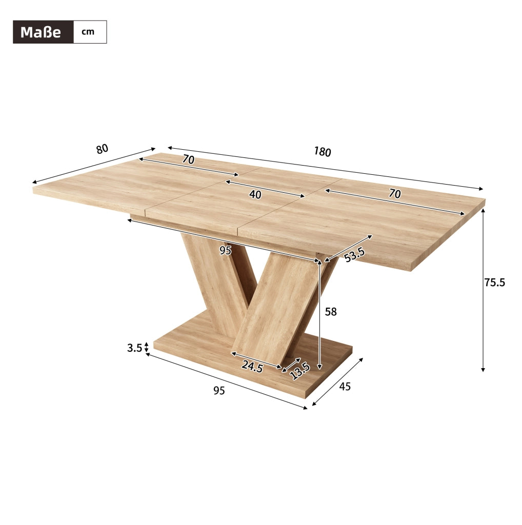 Tavolo da pranzo allungabile 180x80x75.5 cm; MDF effetto rovere