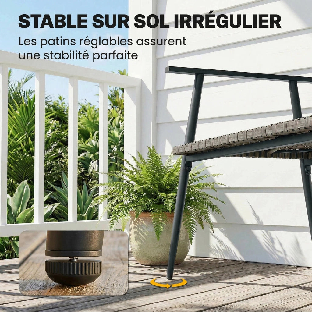 Divano da Giardino 2 Posti in Resina e Acciaio ¨C zephmum ¨C Grigio 110x58x78cm