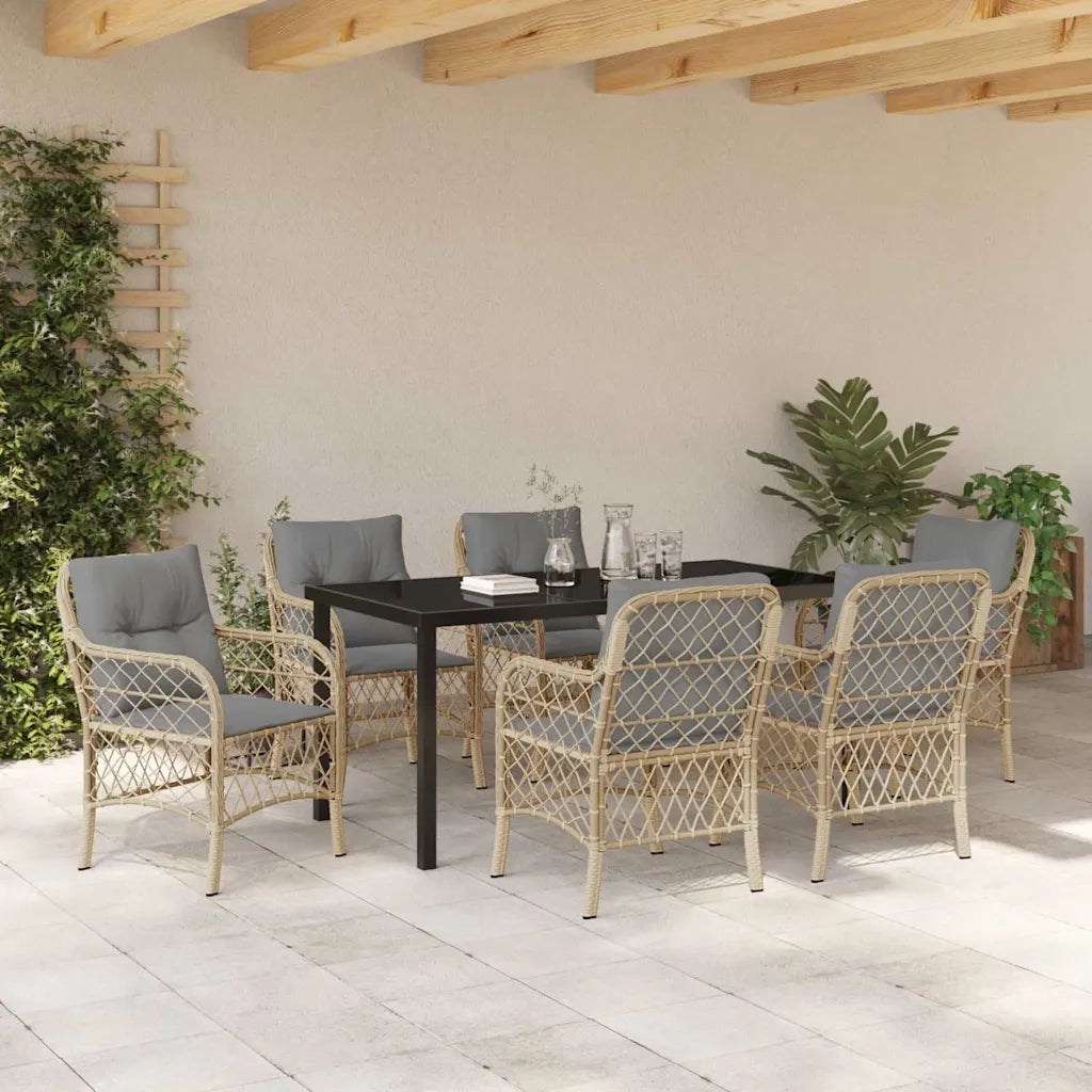 Set da Pranzo per Giardino con cuscino 7 pcs Beige polyrattan 3380236