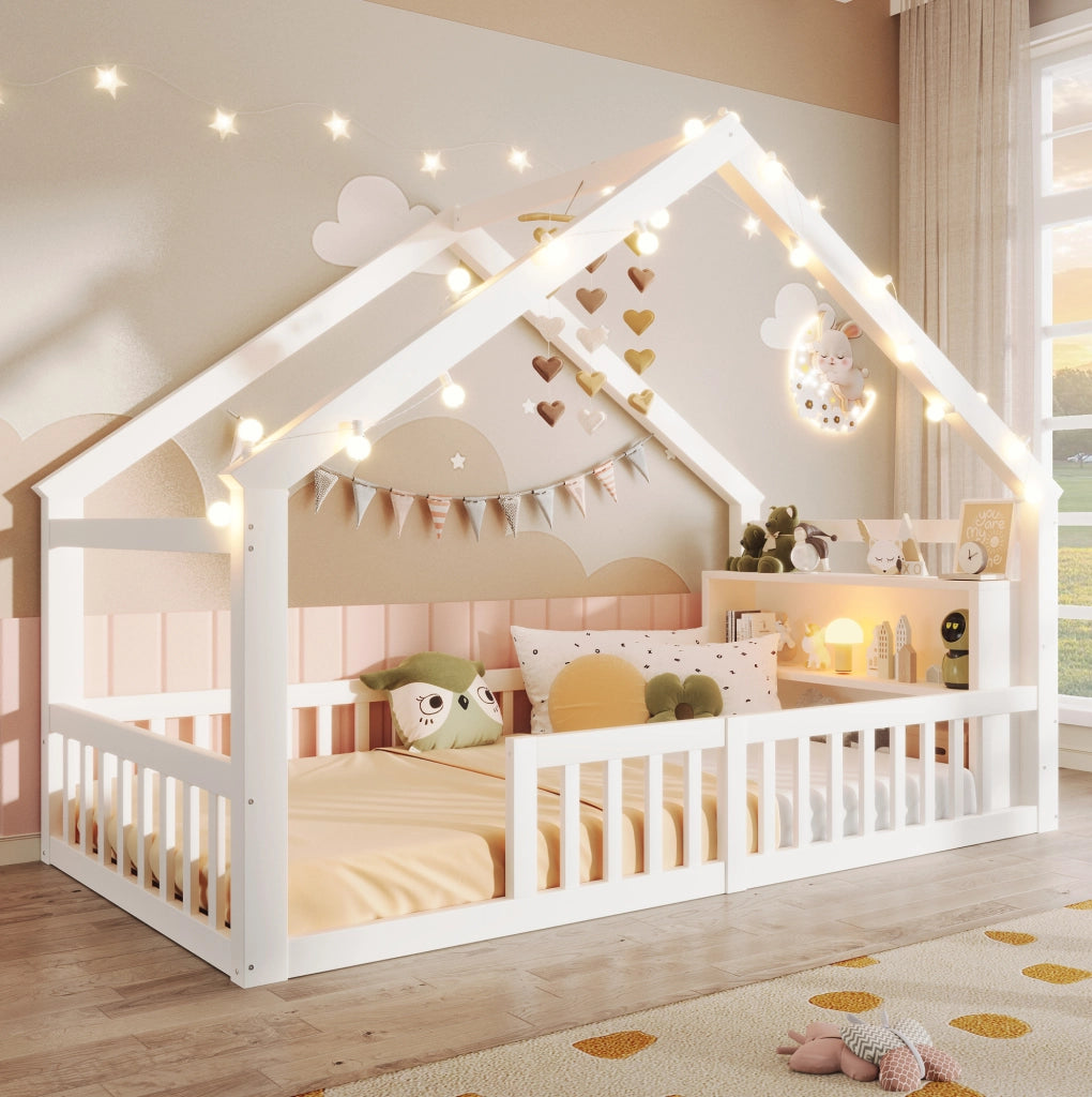Letto per bambini a casetta 90 x 190 cm bianco con sponde