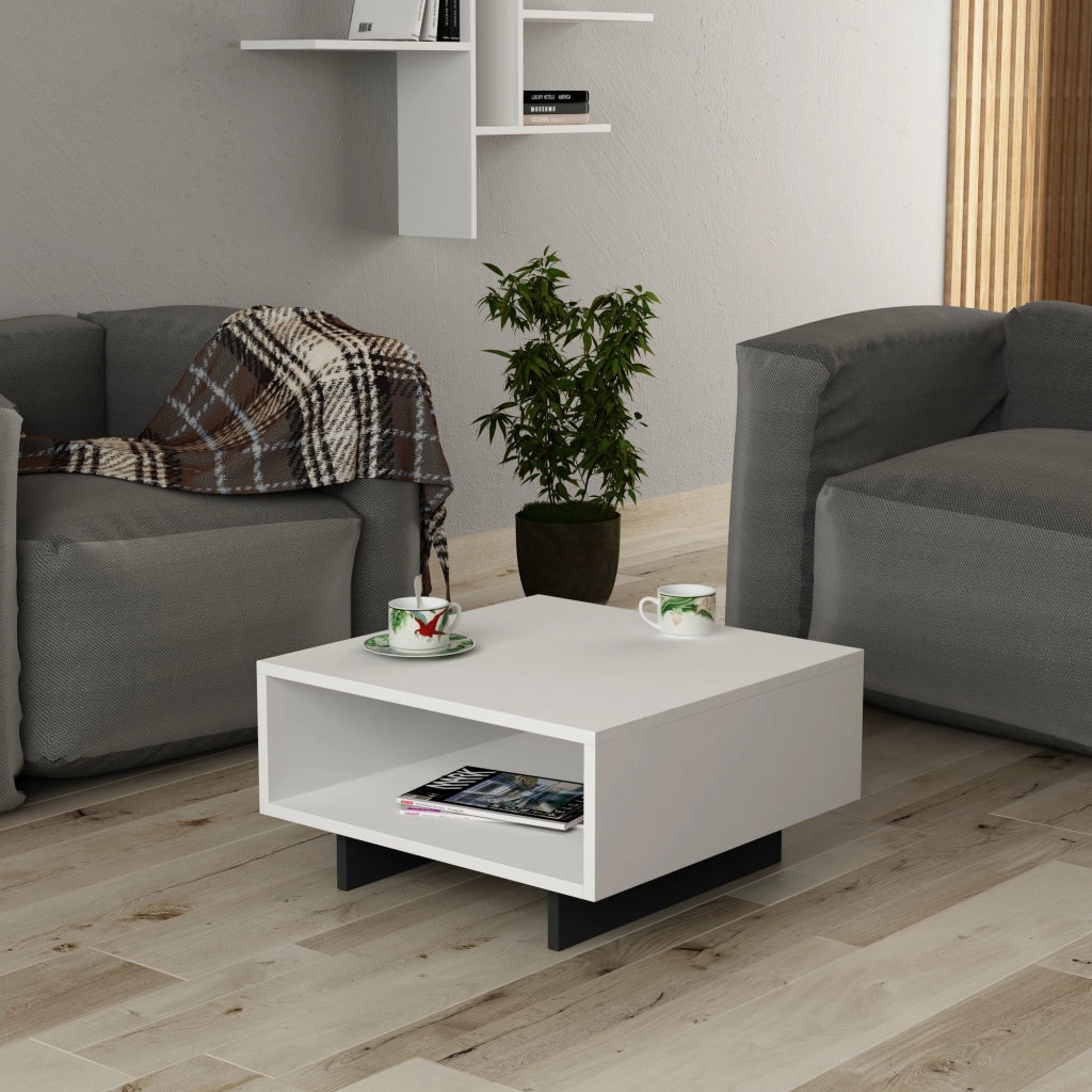 Tavolino in legno "Hola" - 60 x 60 x 32 cm - Bianco