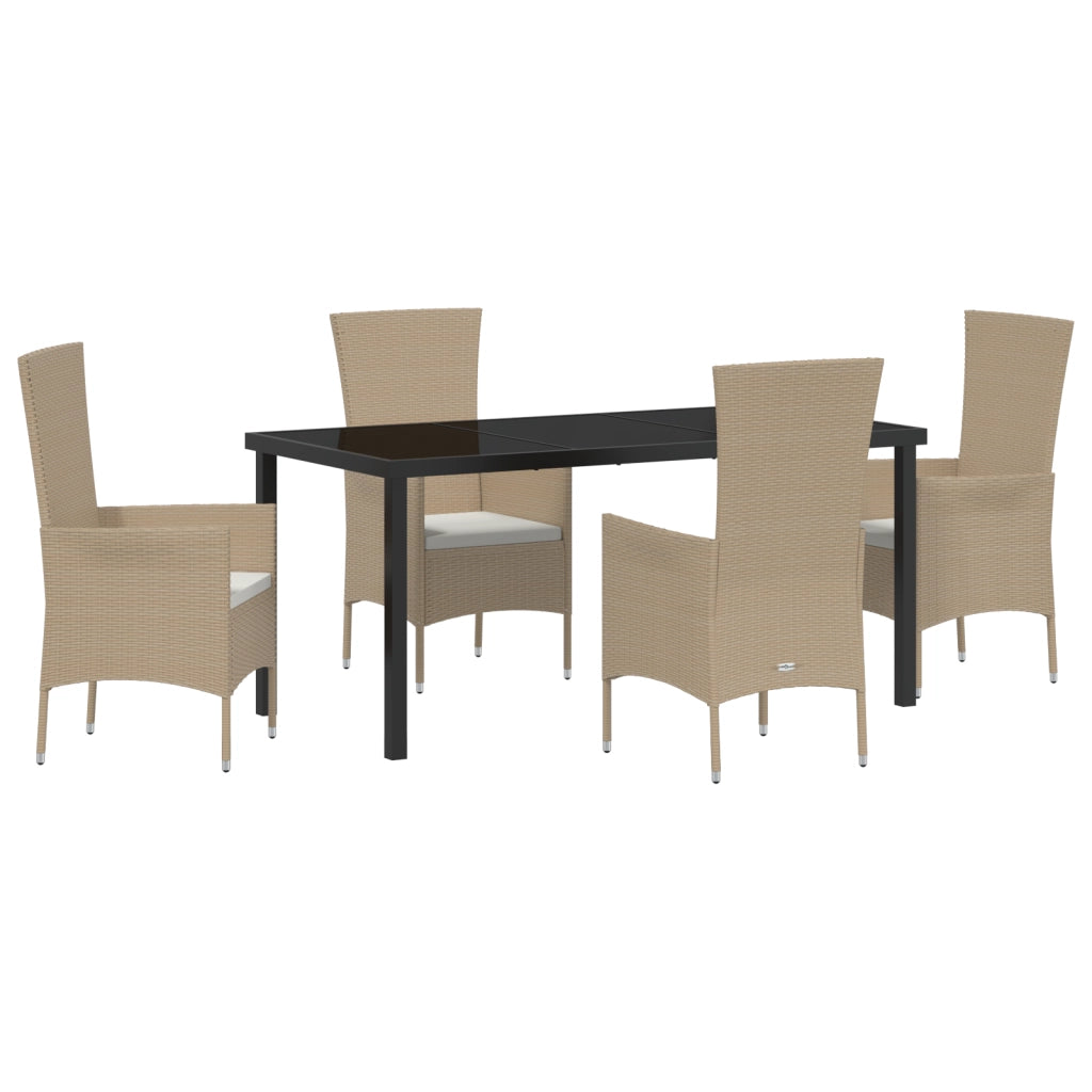 Set da pranzo da giardino 5 pezzi con cuscini in Rattan Poliester Beige