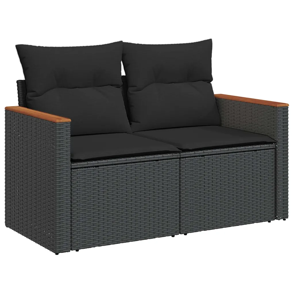 Set Divani da Giardino 4 pz | Set Salotto da Giardino con Cuscini Nero in Polyrattan