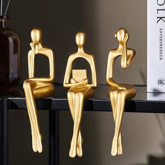 Decorazioni per la sala da pranzo, 3 pezzi di decorazione a pannelli, accentuazioni moderne, estetiche e astratte per la libreria, tavolo salotto, TV, cassettone e scrivania (oro)