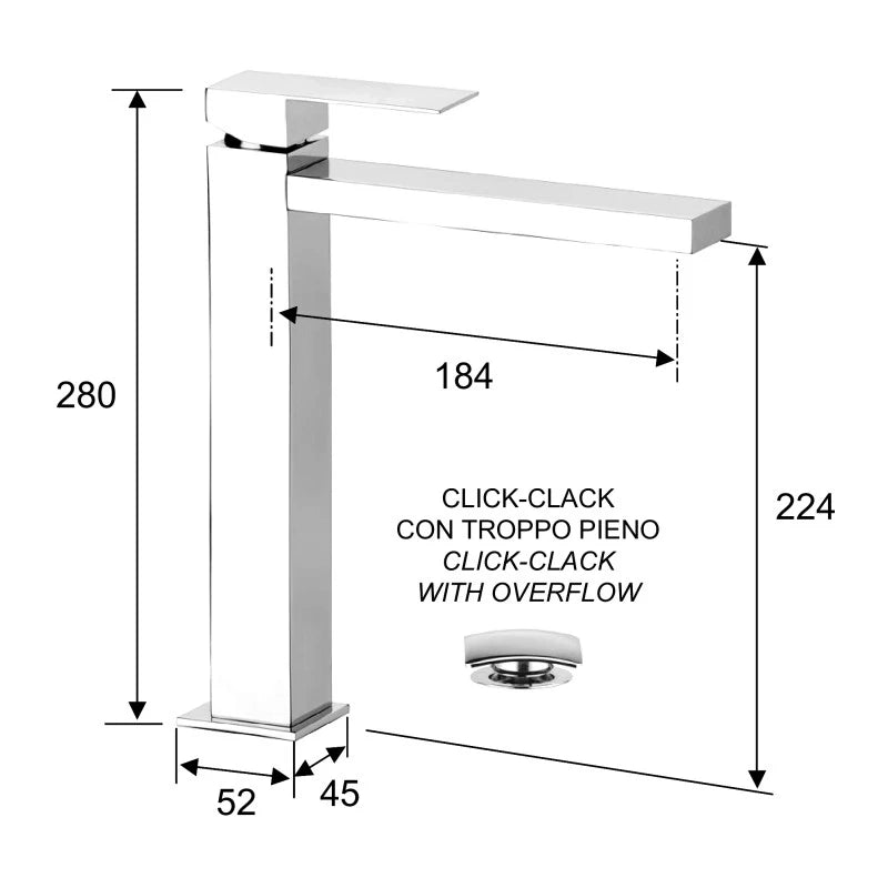 Rubinetto miscelatore extra alto per bacinelle serie q design