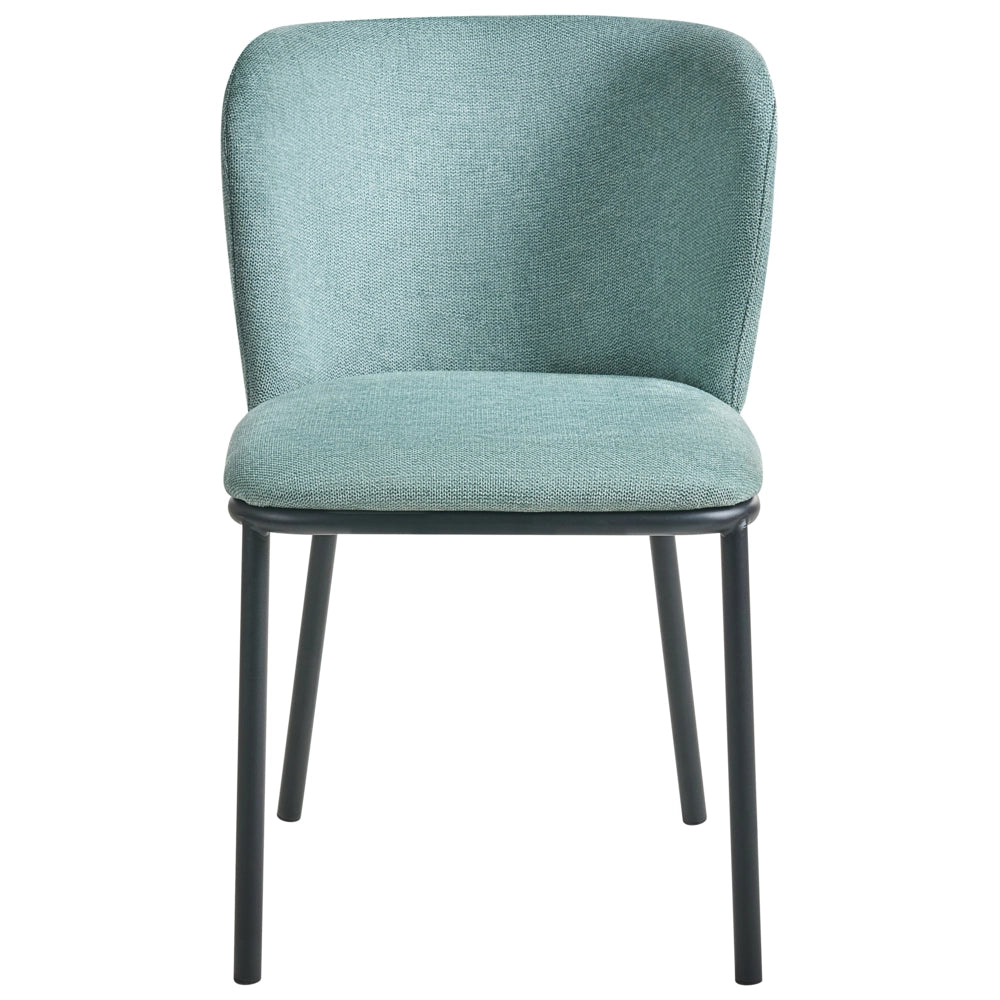Set di 2 sedie da pranzo in tessuto Tappezzeria verde menta Gambe in metallo nero Design moderno e retrò