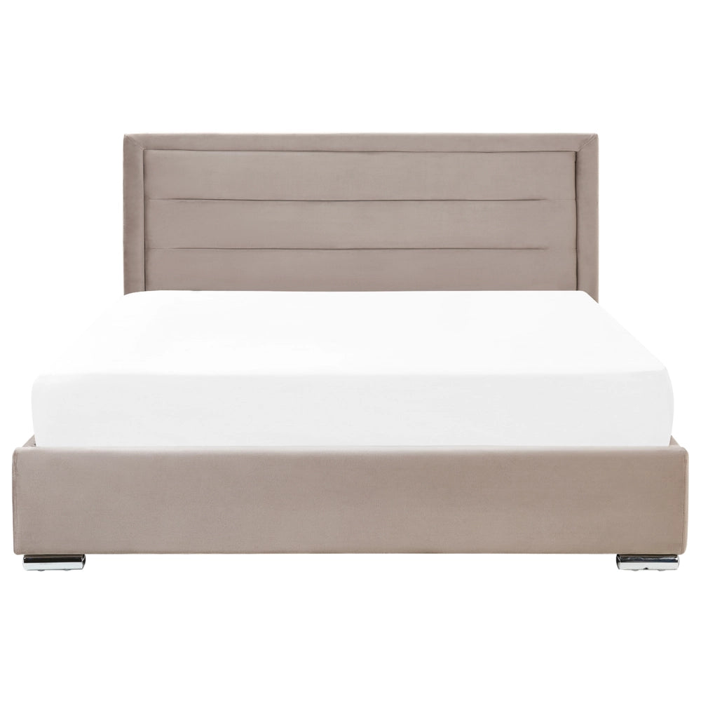Letto matrimoniale in velluto con contenitore tortora 180 x 200 cm design moderno imbottito con testiera ottomana