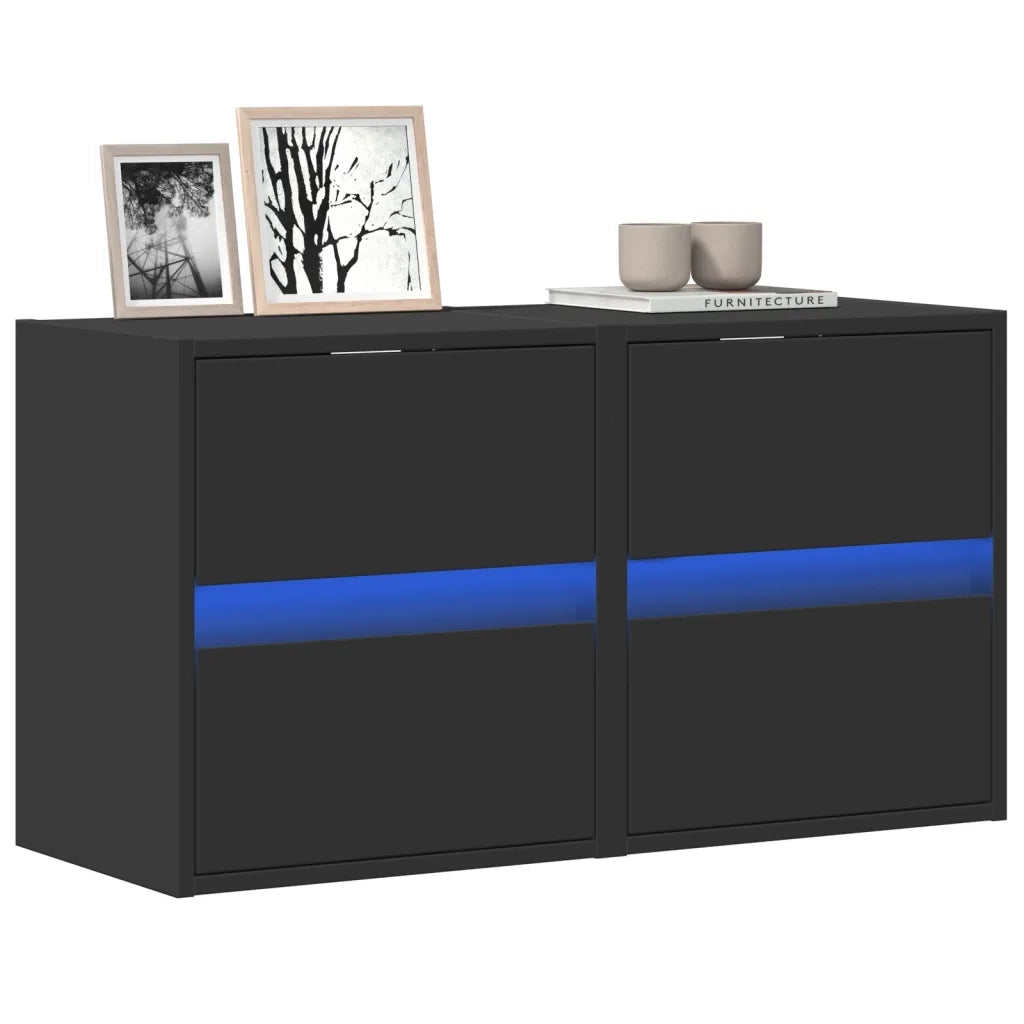 Mobili TV a Parete con Luci LED 2pz Neri 41x31x45 cm