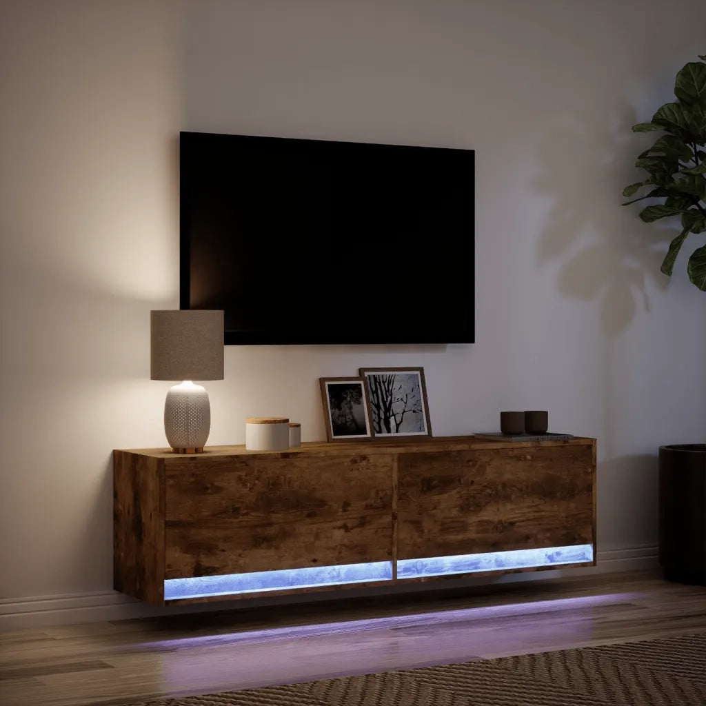 Mobile TV a Parete con Luci LED Rovere Fumo 140x31x38 cm