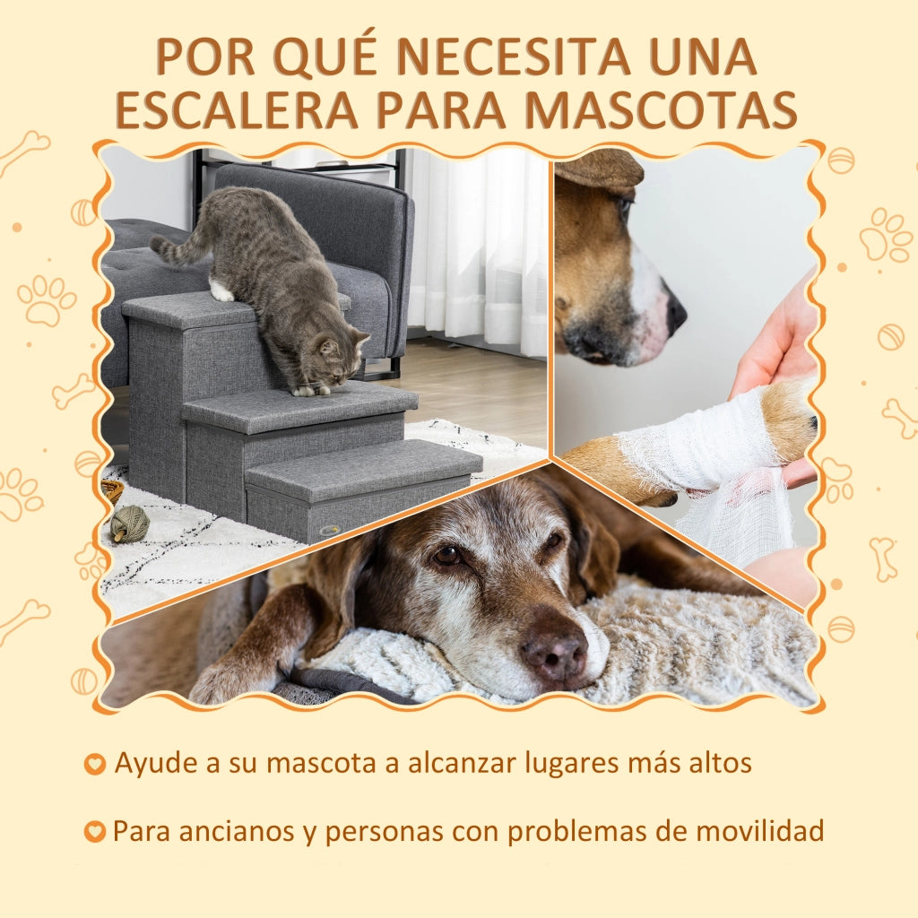 Scala per Cani e Gatti 3 Gradini con Contenitore ¨C zephmum ¨C Grigio 63.5x42.5x40.5 cm