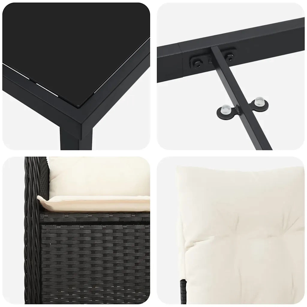 Set da Pranzo per Giardino con cuscino 7 pcs Nero polyrattan 3379637