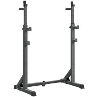 Supporto per Bilanciere con Altezza e Larghezza Regolabili in Acciaio ed EVA, 60-87x65x121-158cm, Nero