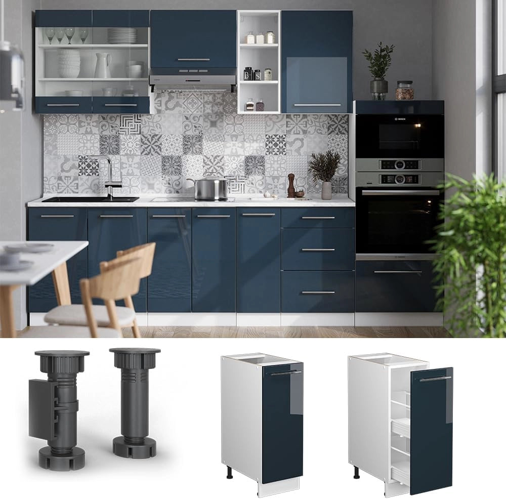 mobile lavello cucina Fame-Line, Blu scuro lucido/Bianco, 80 cm con ripiano, PL Marmo
