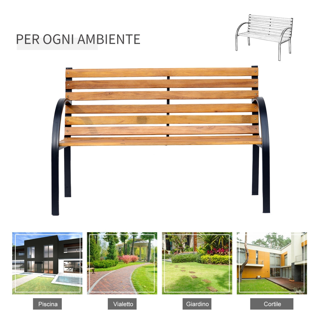 Panchina da Giardino 2 Posti in Legno ¨C zephmum ¨C Nero e Color Legno 122x60x83