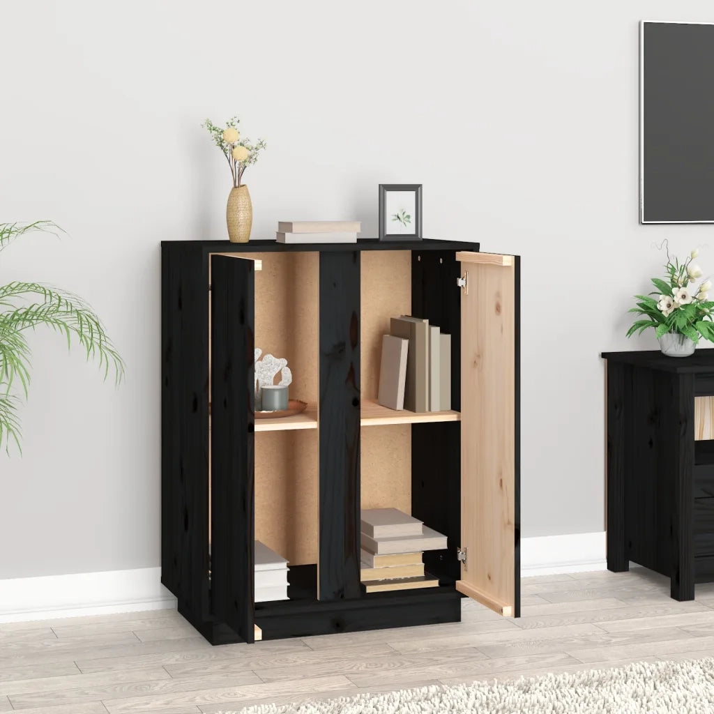 Credenza | Madia | Buffet da pranzo | Armadio da pranzo Nera 60x35x80 cm in Legno Massello di Pino