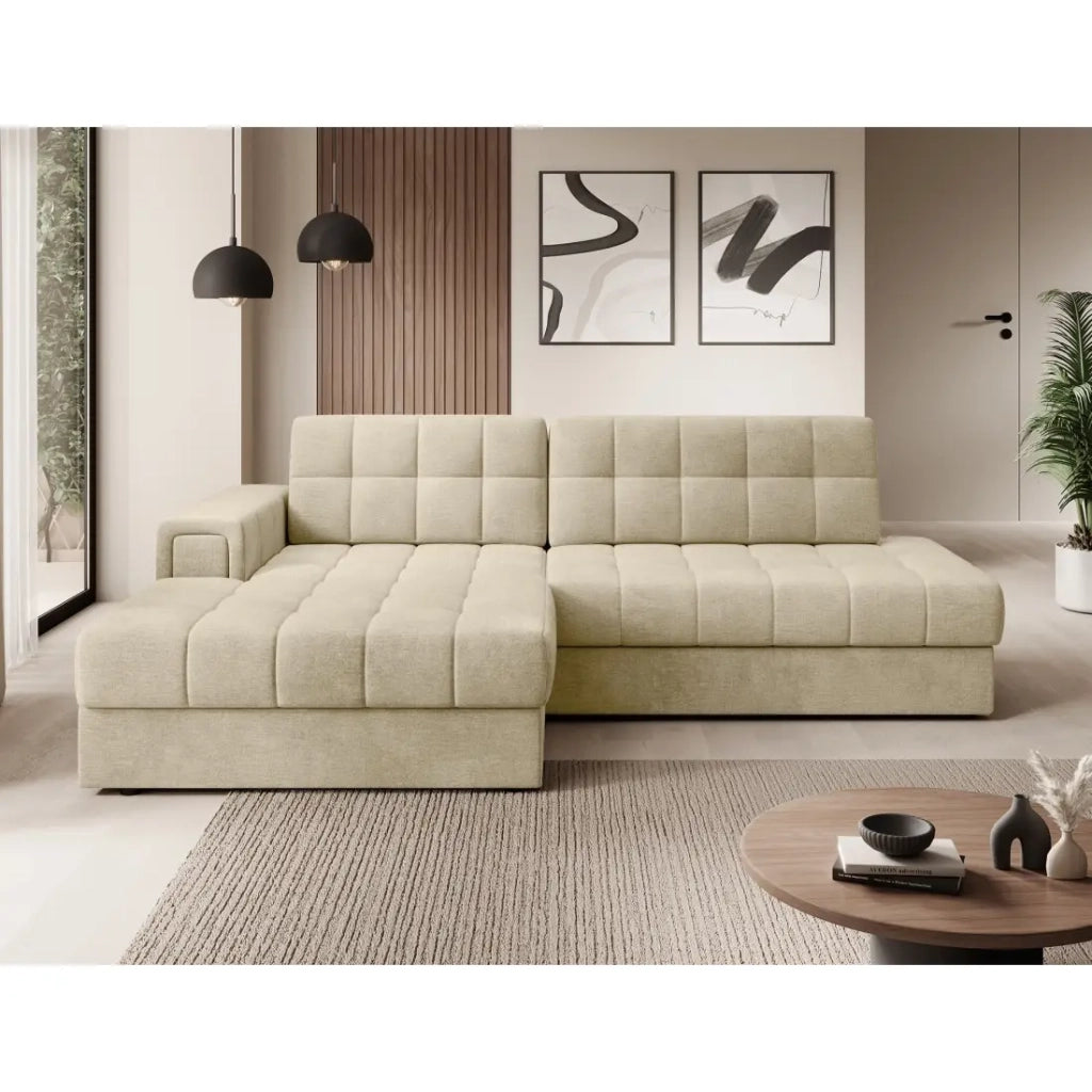 Divano angolare convertibile CUBITO beige 240 cm con contenitore e letto