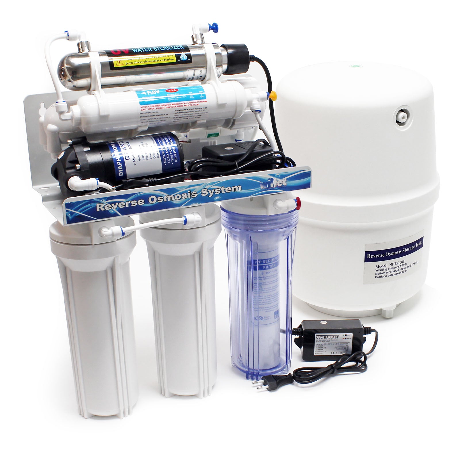 Naturewater Impianto osmosi inversa a 6 stadi 180 l/giorno con chiarificatore UV e pompa di spinta