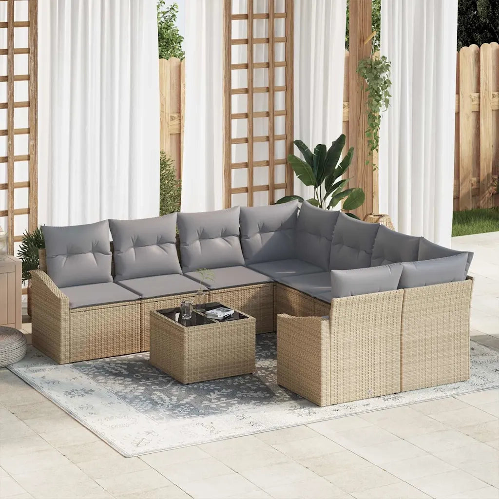 Set di divani con cuscino 9 pcs Beige e grigio polyrattan