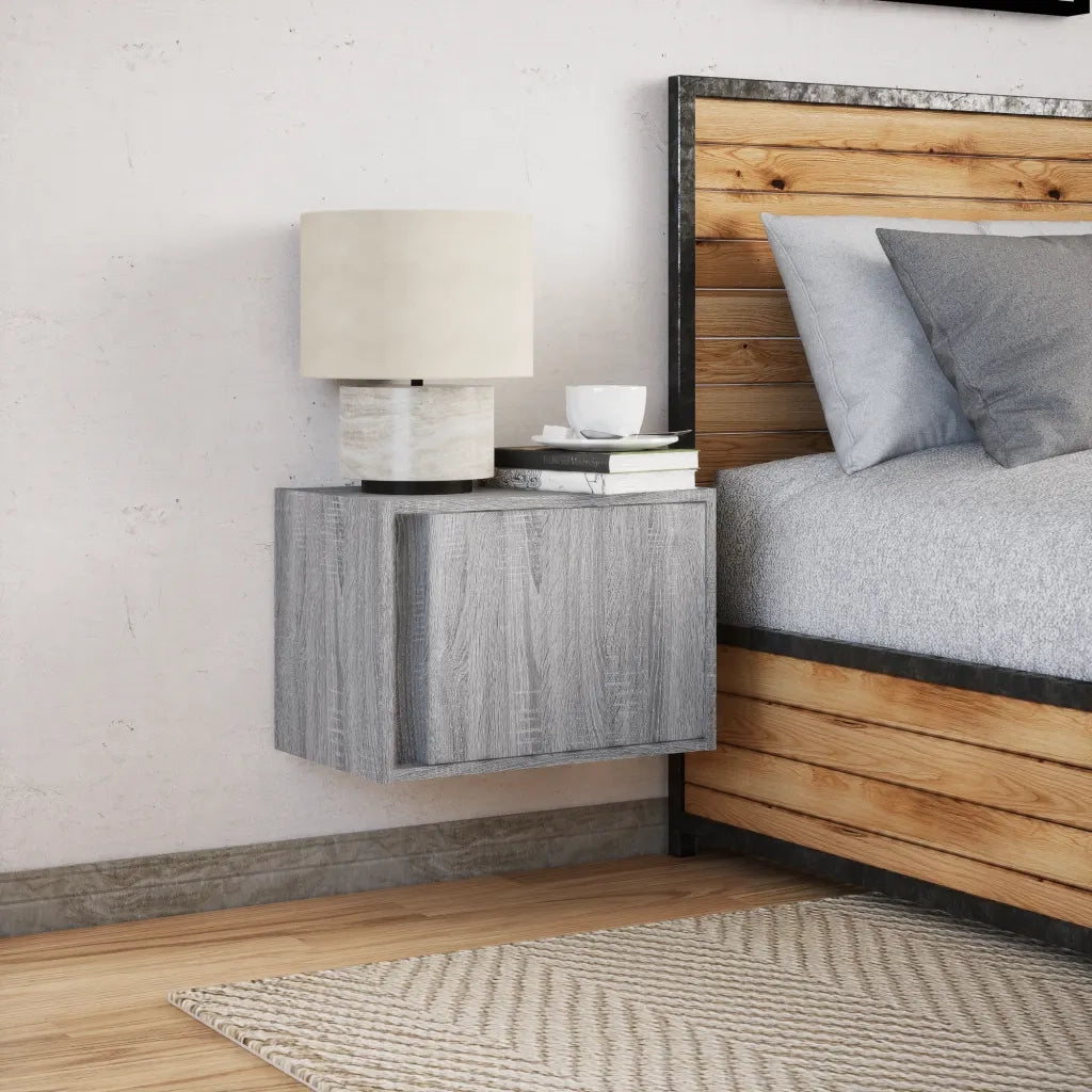 Comodino a Parete con luci LED Grigio Sonoma 852099
