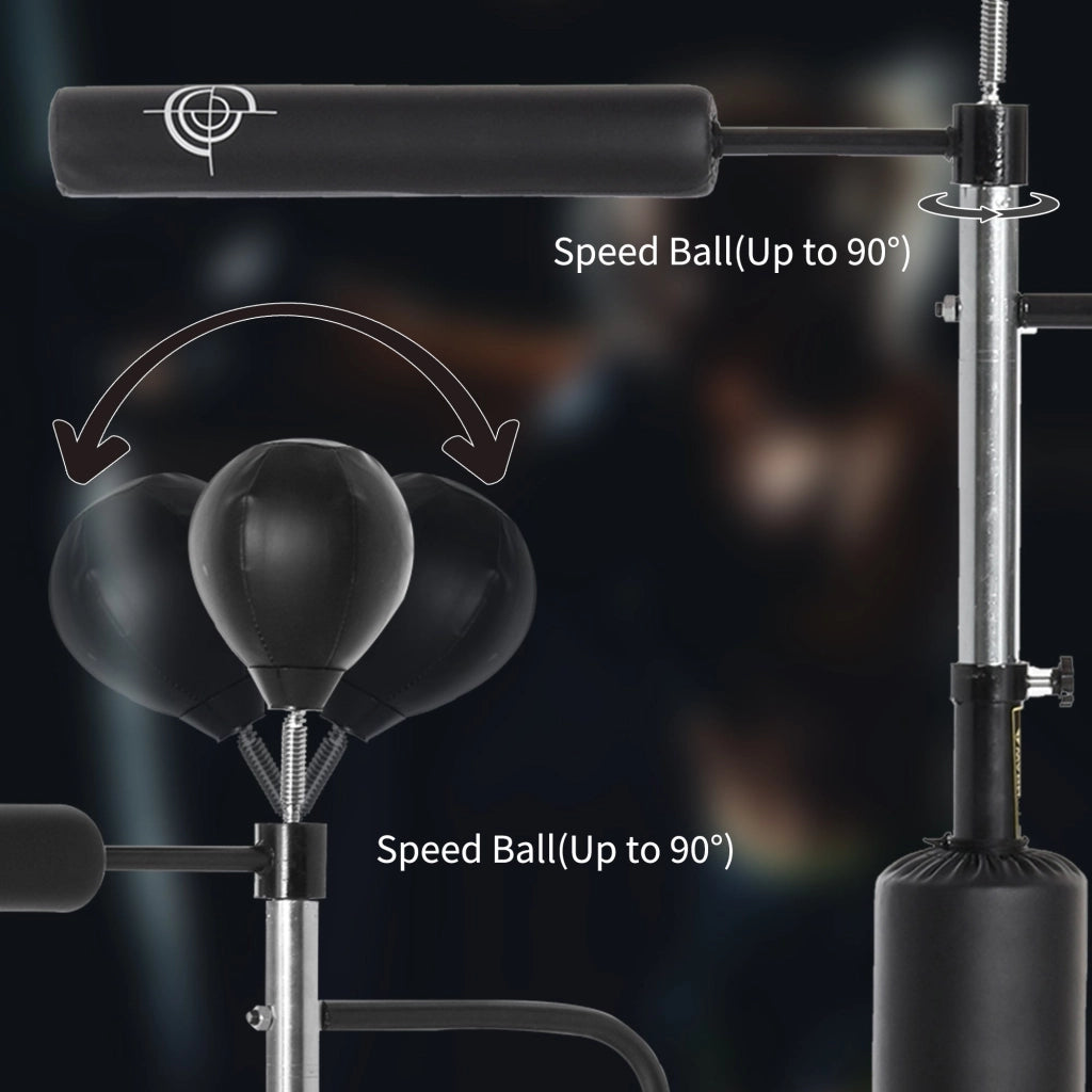 Sacco Boxe da Terra 3 in 1 con 2 Speedball Barra Girevole e Sacco Altezza Regolabile da 160-230 cm  Nero