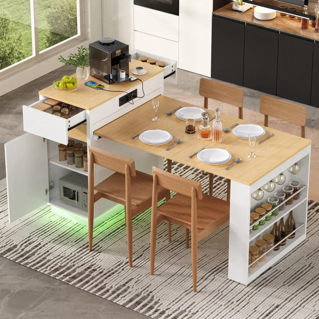 TAVOLO Estensibile 58-154x80,5x94 cm Bianco MDF con LED e ricarica USB/Type-C
