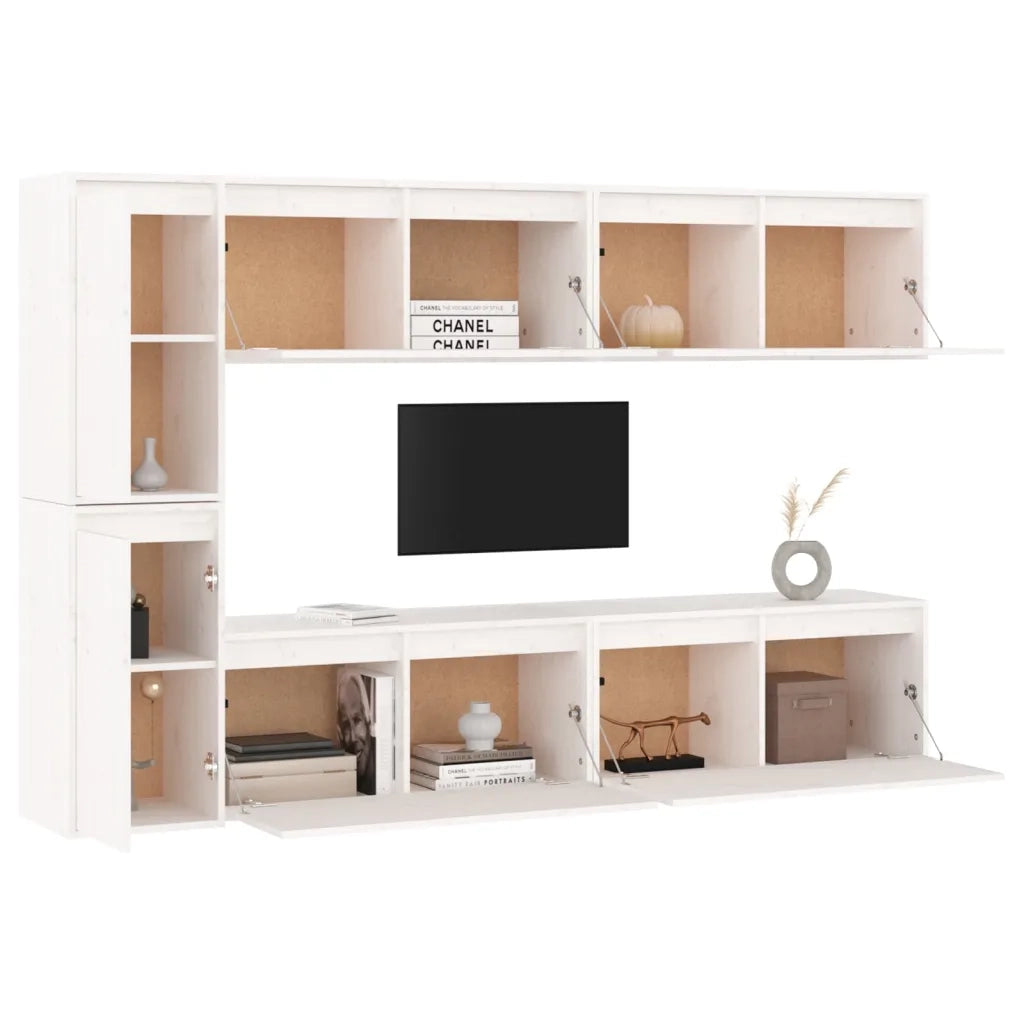 Mobili Porta TV 6 pz Bianchi in Legno Massello di Pino 3100235