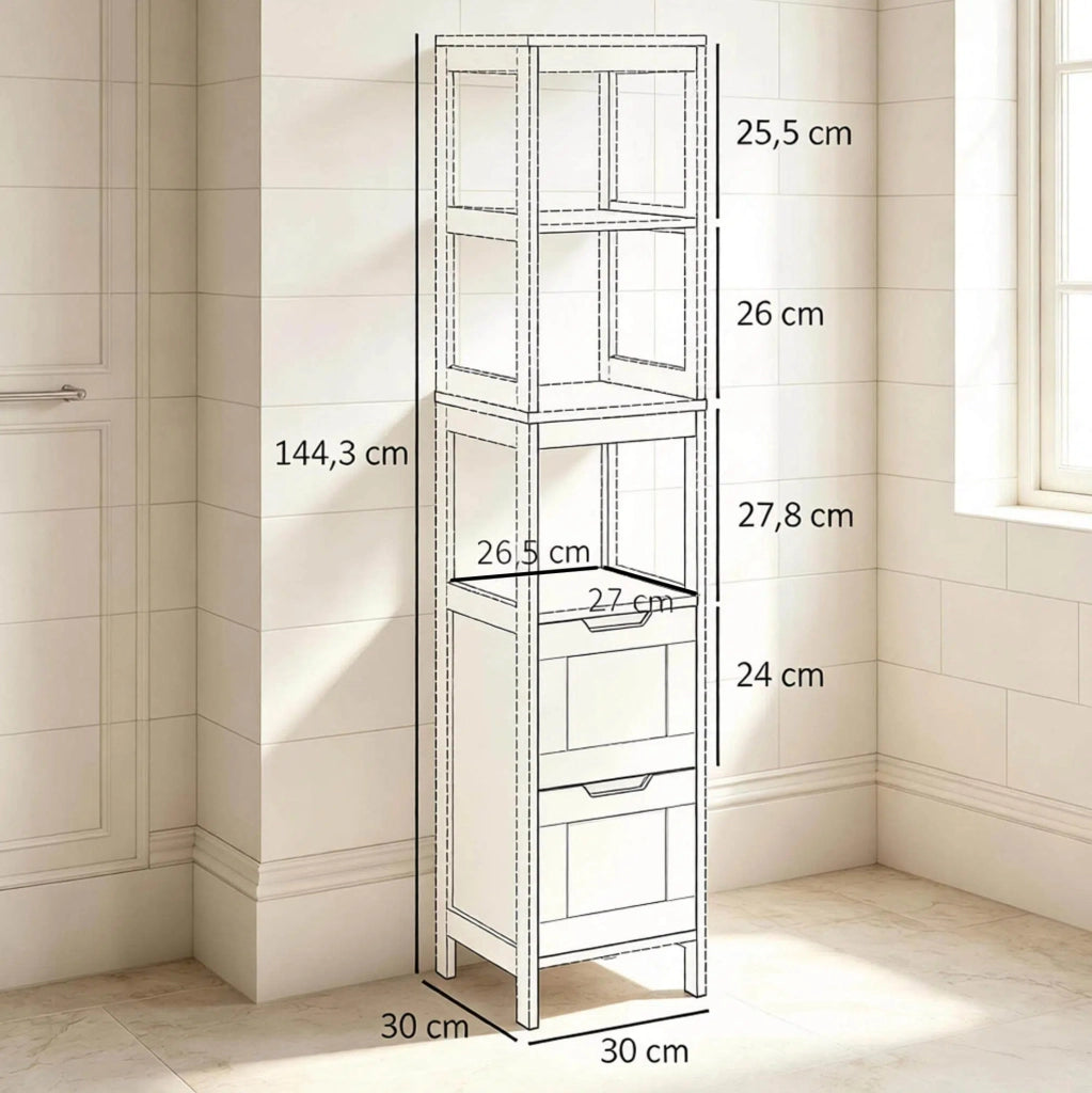 Colonna bagno in bambù e MDF 30x30x144,3 cm