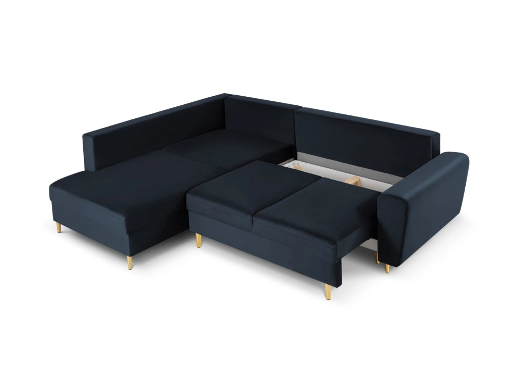 Cosmopolitan Design - Divano convertibile angolare sinistro con contenitore "Kyoto" 5 posti in velluto blu scuro 