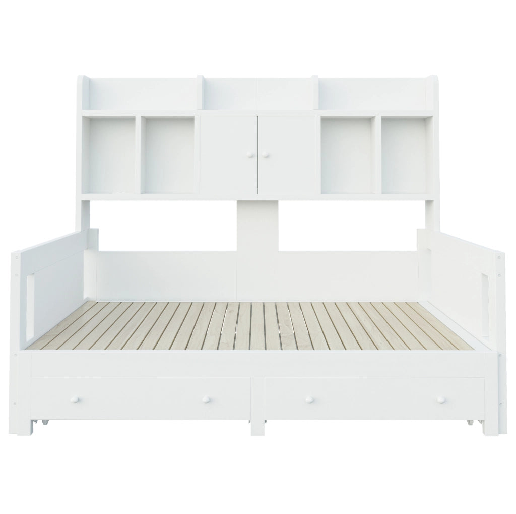 Divano letto estraibile 90x190 cm con contenitore; prese e LED in legno bianco