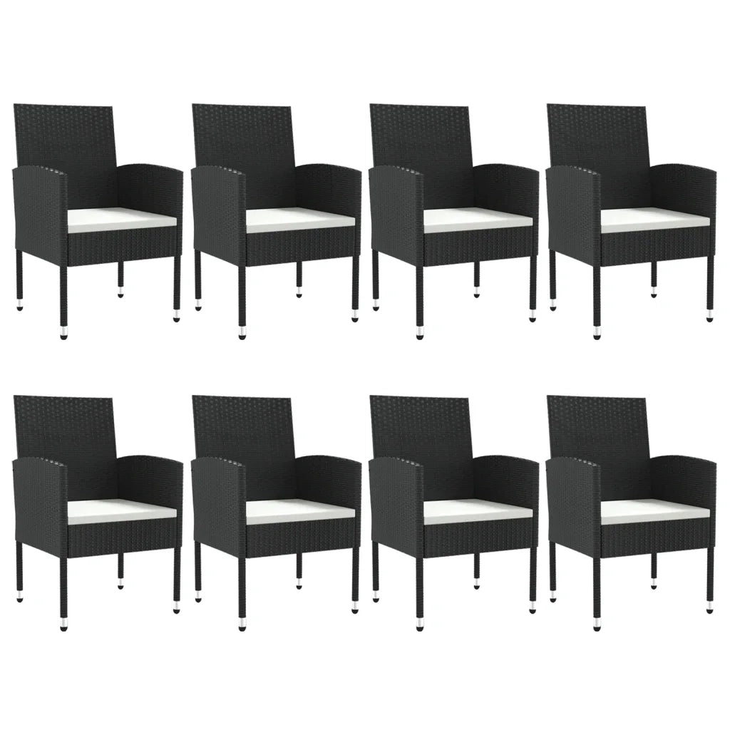 Set da Pranzo da Giardino 9 pz Nero in Polyrattan e Acciaio