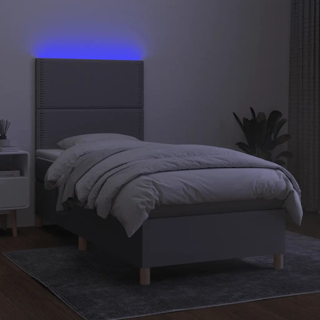 Letto a Molle Materasso e LED Grigio Chiaro 100x200 cm Tessuto 3135333