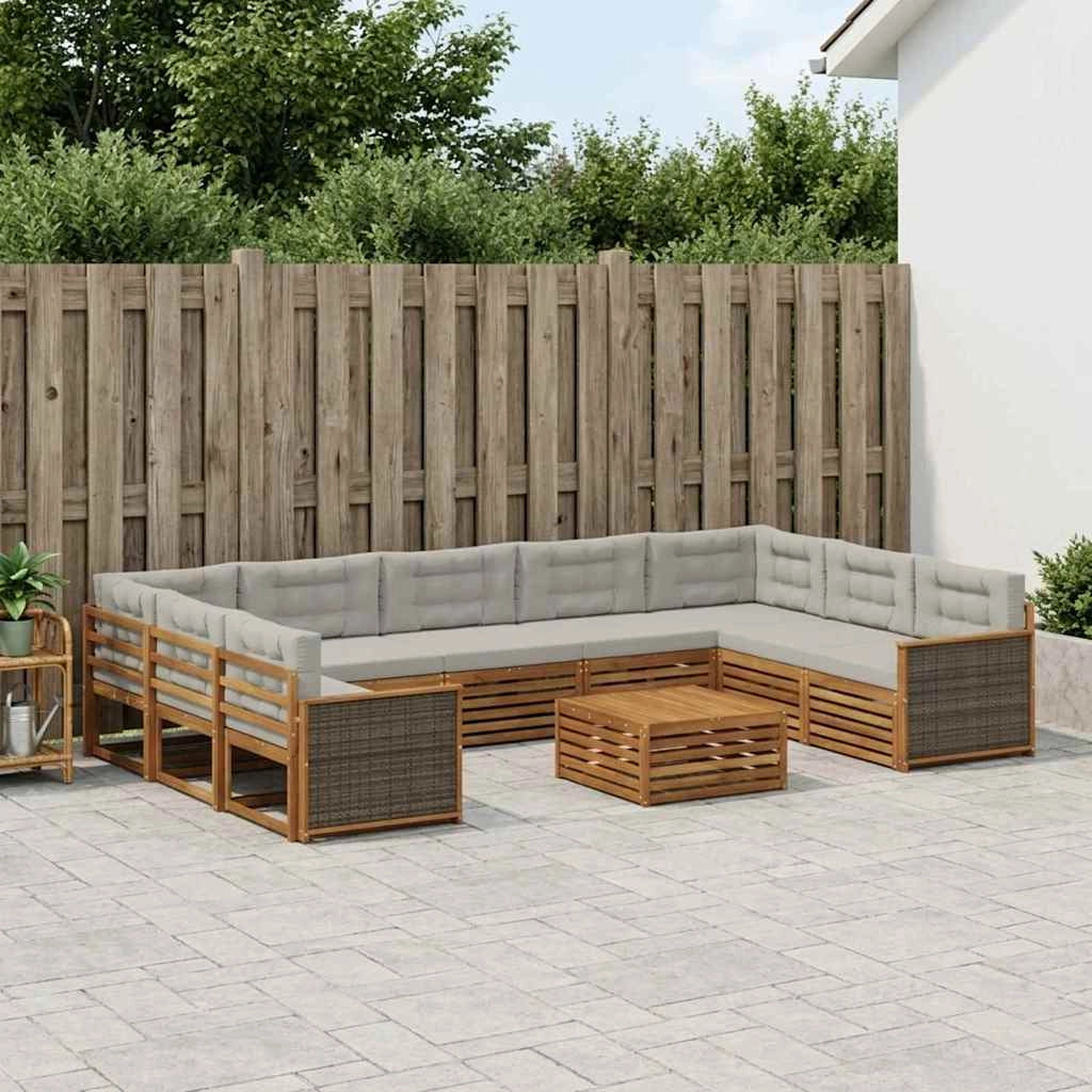 Set di divani da esterno 10 pz Naturale e Grigio Chiaro 3383859