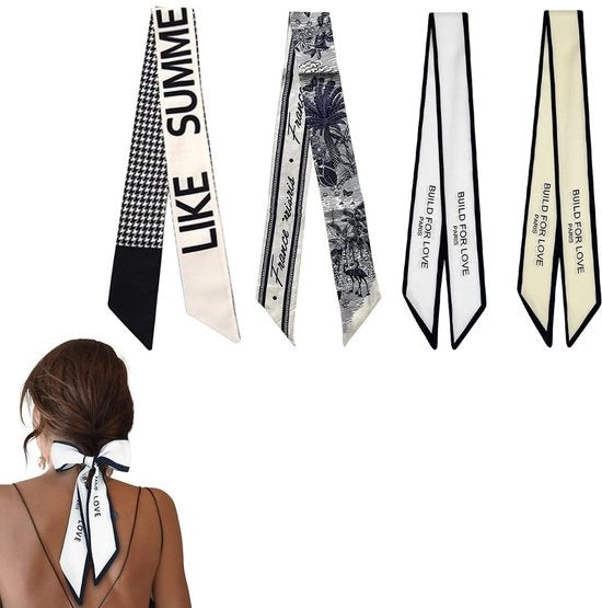 Sciarpe per donna - 4 pezzi - Tessuto/satino - Bandana - Sciarpa quadrata - Multipli motivi - Imitazione tessuto di alta qualità