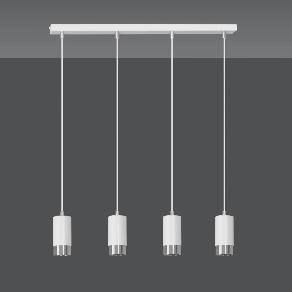 Lampadario 4 Luci Ivar Con Cilindri In Acciaio Bianco E Cromo