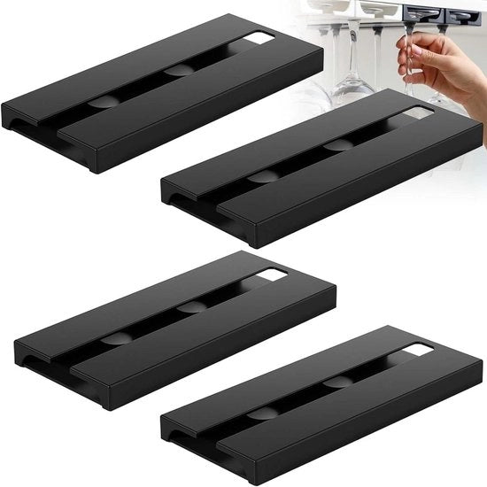 Supporto per bicchieri da vino appeso 4 pezzi - supporto per bicchieri in vetro per cucine Barton - adesivo - resistente all'urto - nero - 253 cm x 11 cm