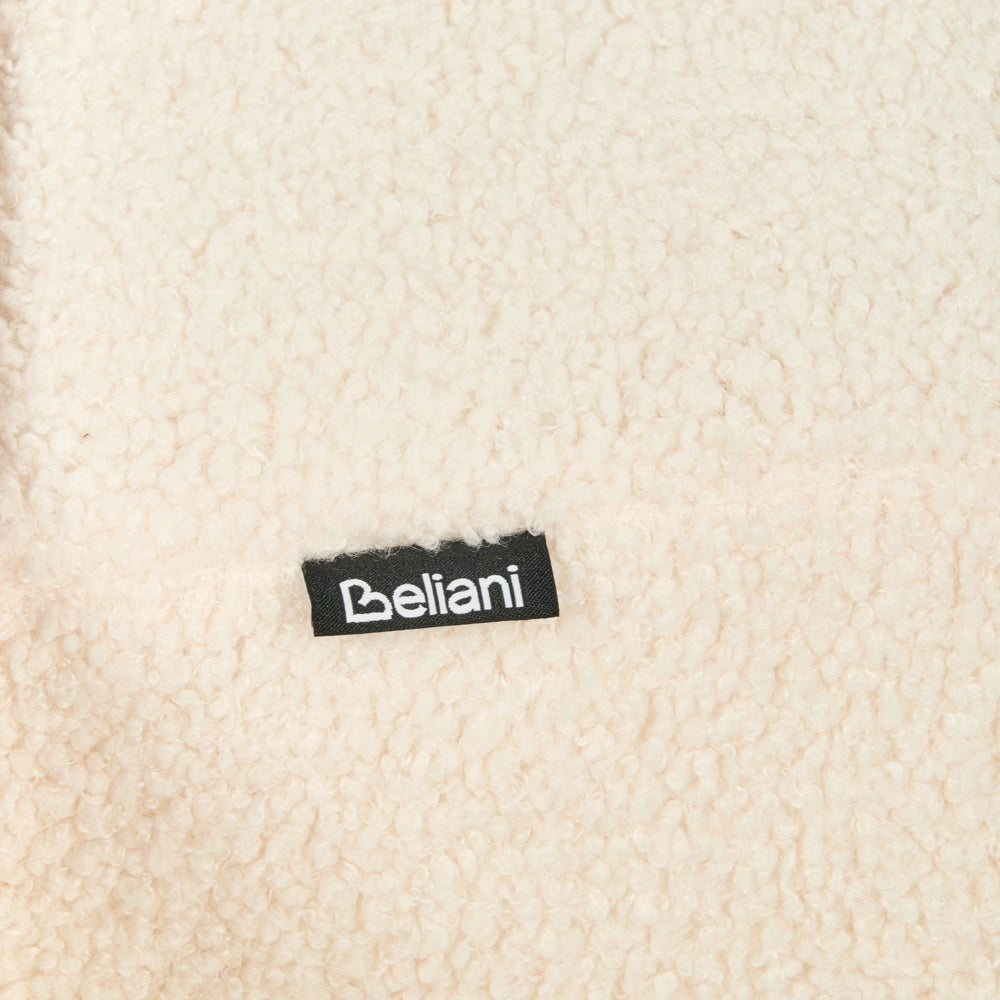 Poltrona bianco sporco e marrone chiaro con rivestimento in bouclé design retrò gambe in legno per soggiorno