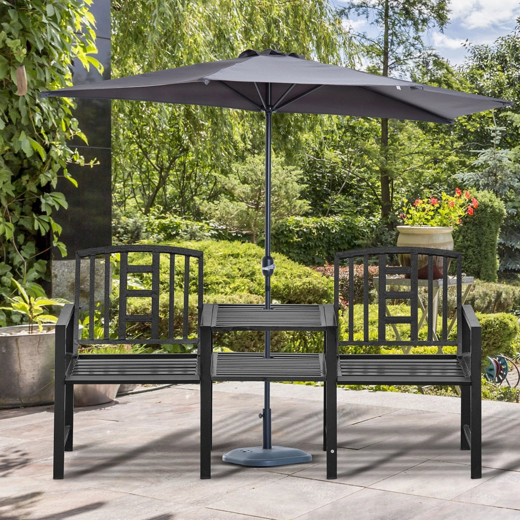 Panchina da Giardino con Tavolino 2 Posti ¨C zephmum ¨C Nero 165x56x85.5cm